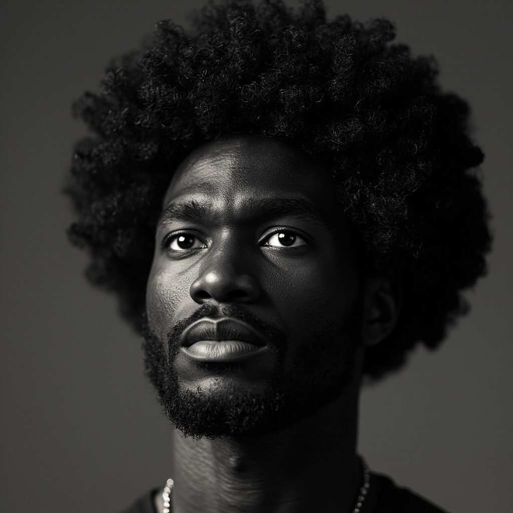 Well-shaped afro for oblong face - rounded afro outline that adds width rather than height