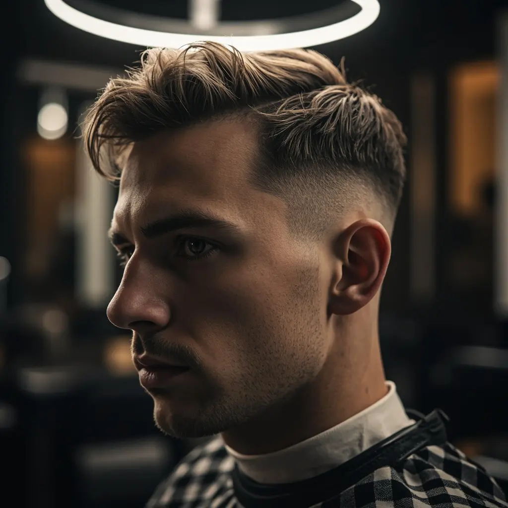 Finished Edgar haircut with styled top and clean fade