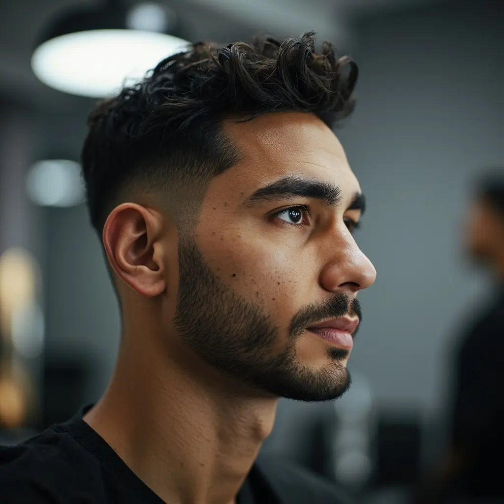 Low taper fade Edgar haircut showing clean fade blend and textured top