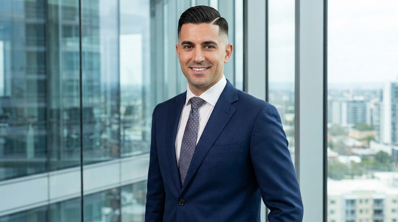 Comb over with hard part and fade on sharp-dressed man in his 30s showing precise detail