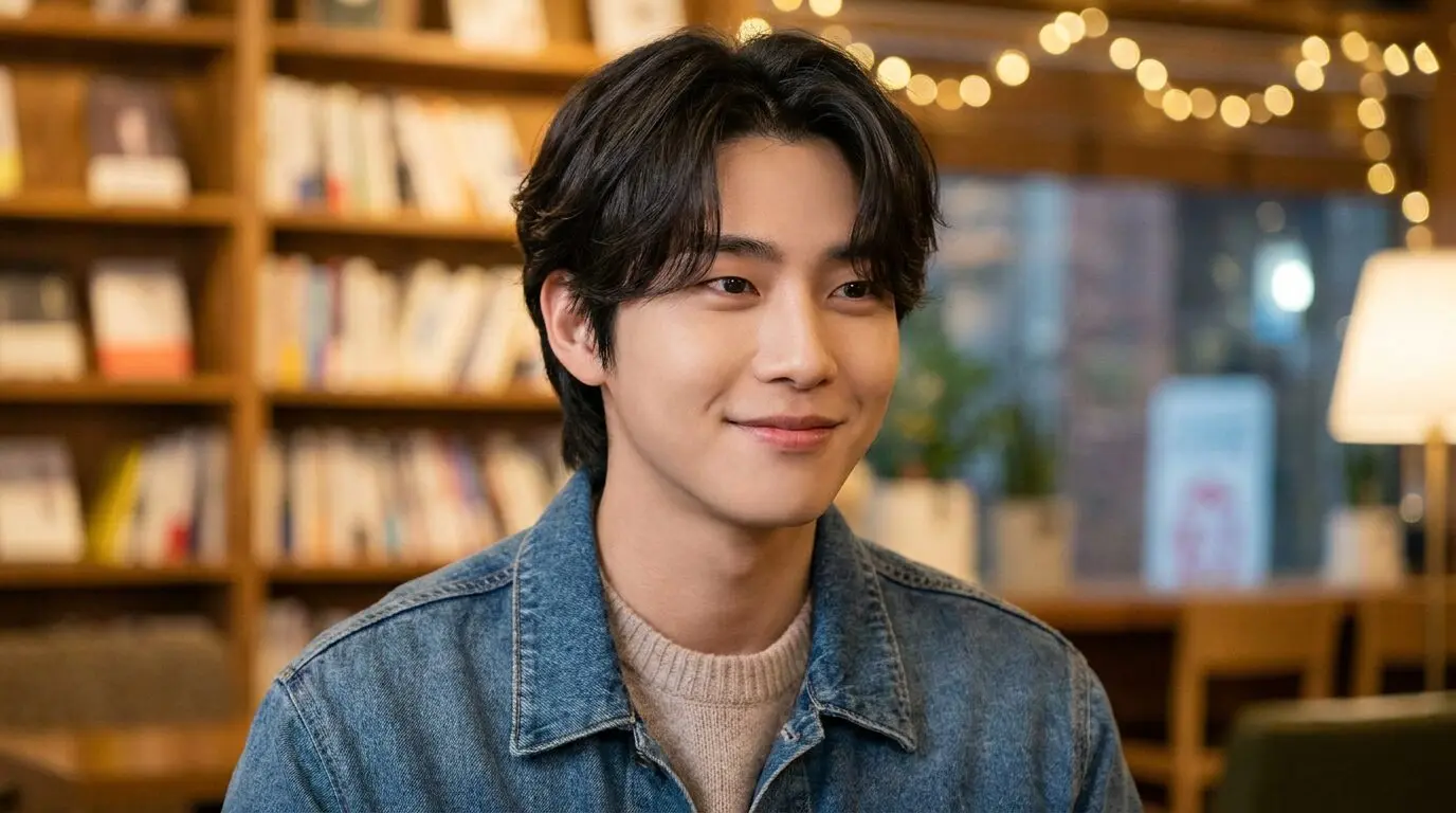 Japanese middle part hairstyle on Asian man in his 20s showing Korean idol inspired look