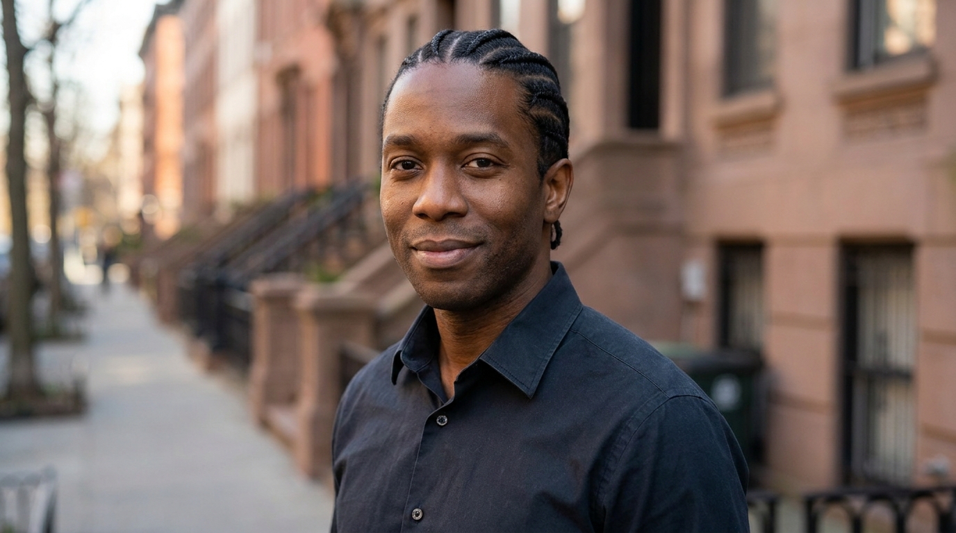 Straight back cornrows on Black man in his 30s showing classic traditional braided style