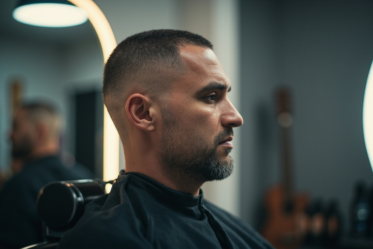 Buzz cut hairstyle for balding men with receding hairline