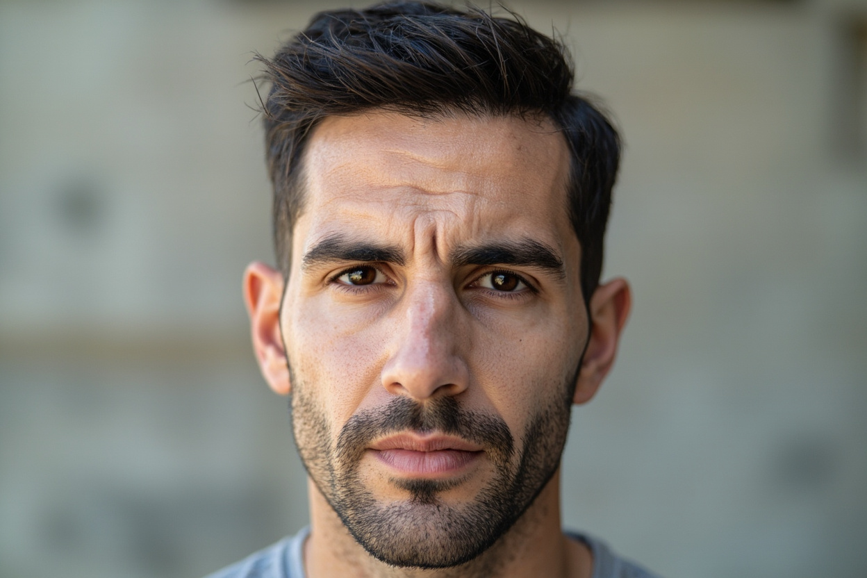 Caesar cut hairstyle for balding men with short fringe