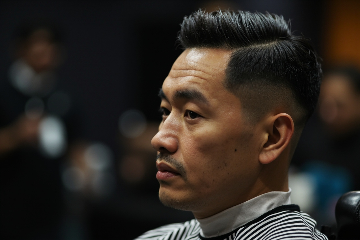 Widow's peak hairstyle with tapered sides for receding hairline