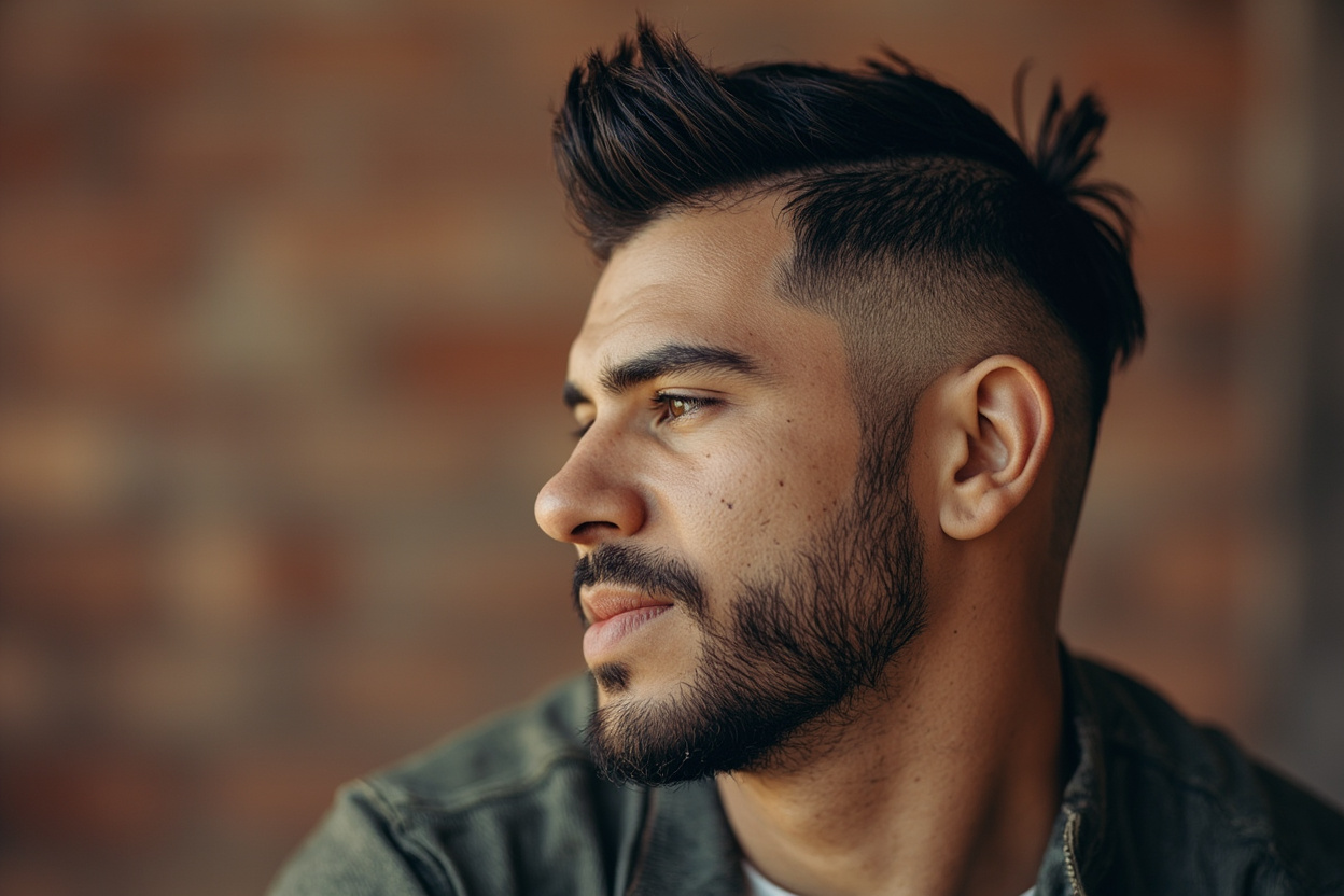 Faux hawk haircut for balding men with faded sides