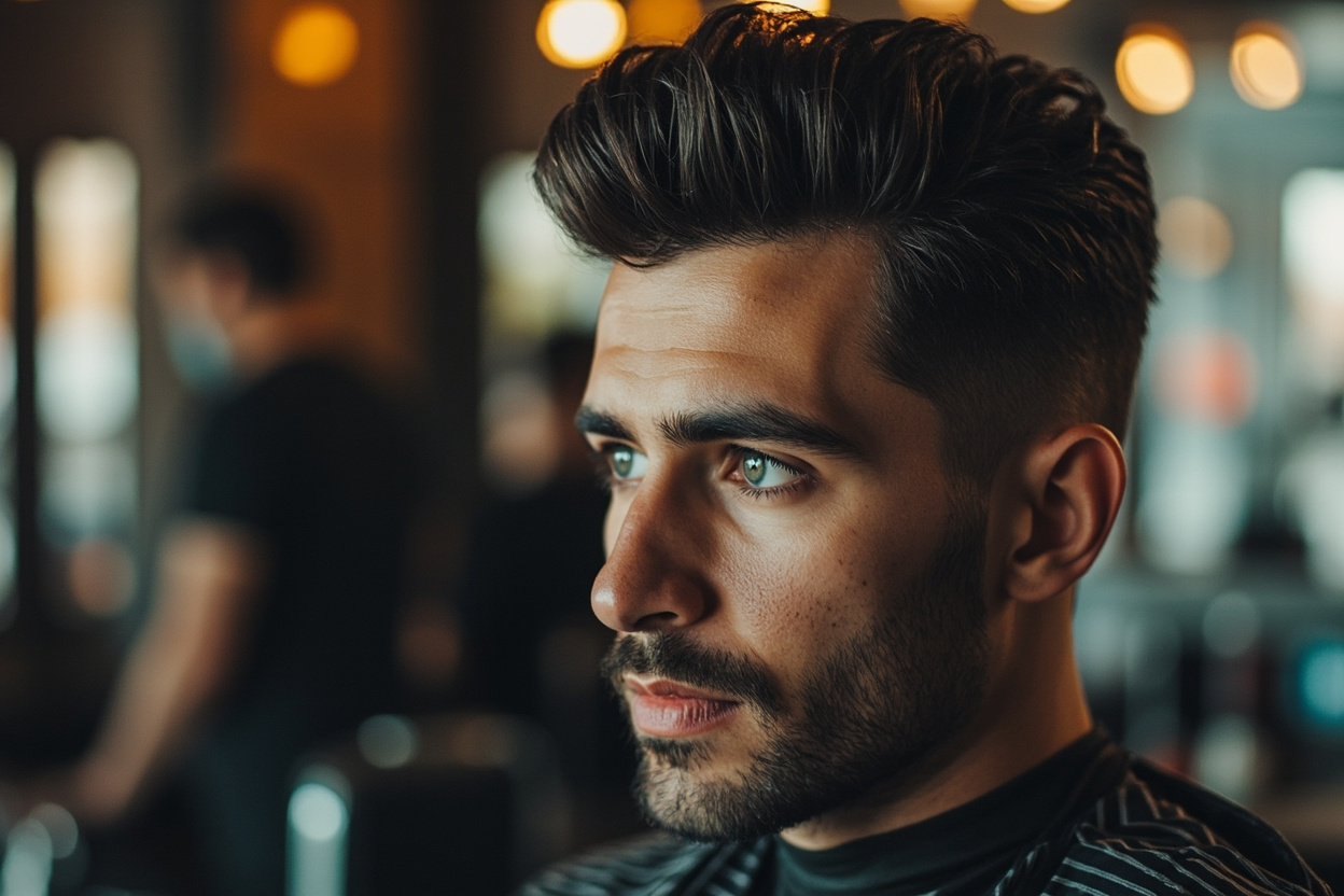 Textured quiff hairstyle adding volume to thinning hair