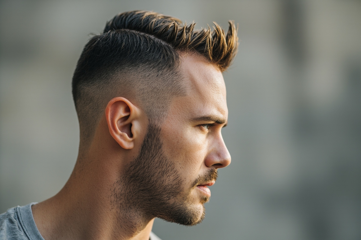 Disconnected undercut for balding men with slicked top