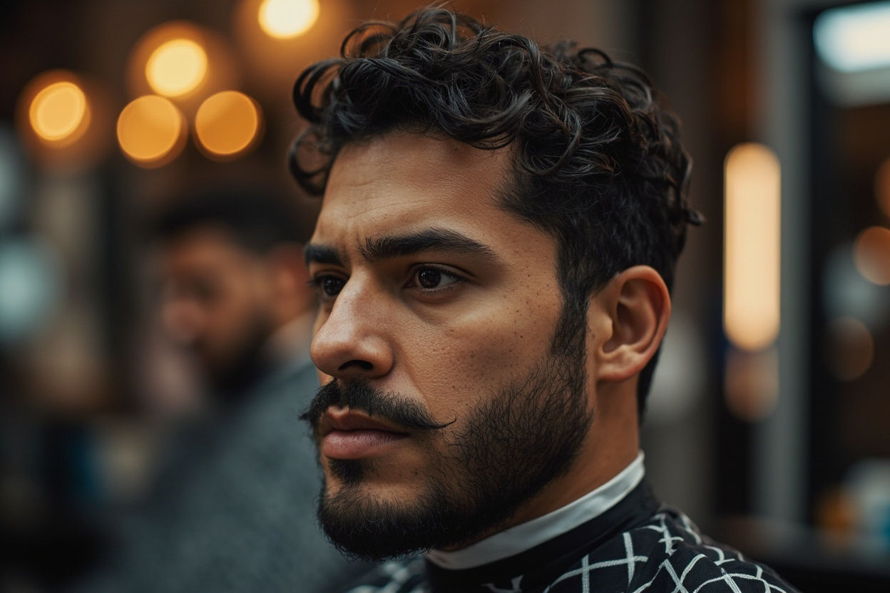 Short curly haircut for balding men with natural texture