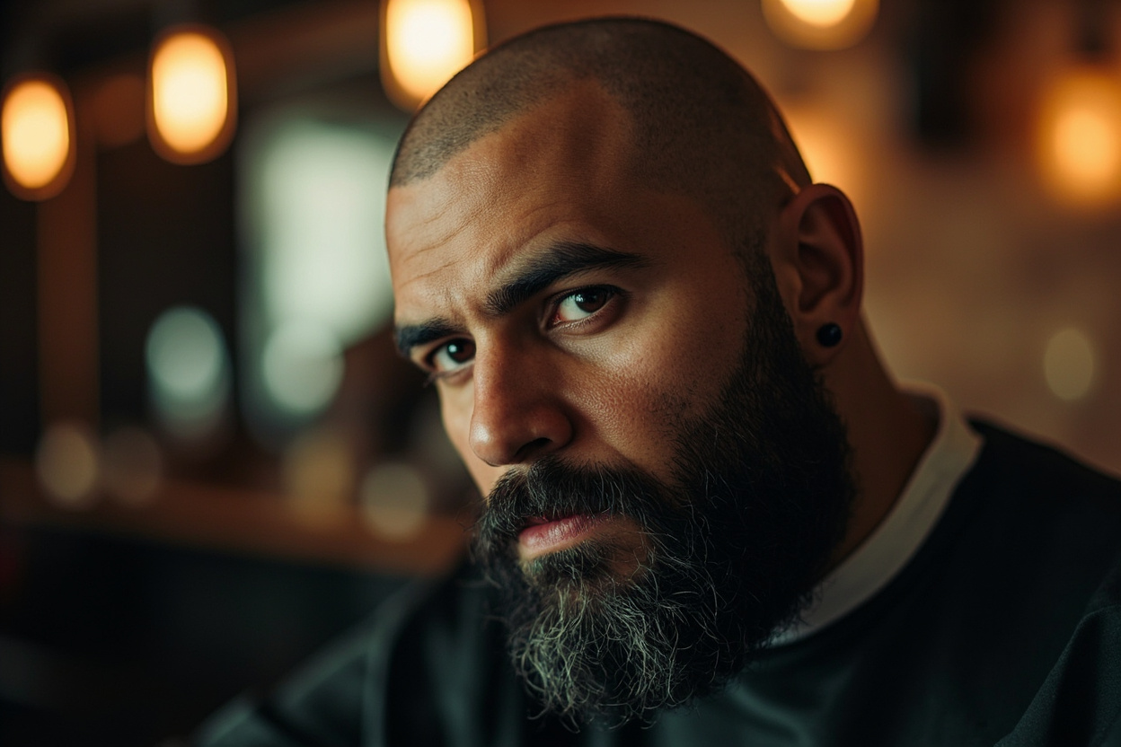 Shaved head with full beard style for balding men