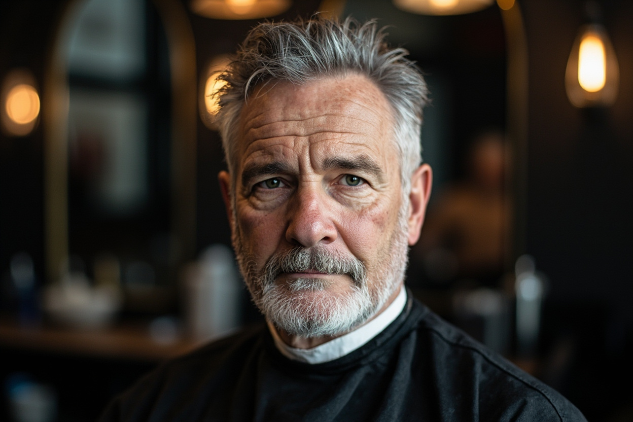 Salt and pepper textured taper for older balding men