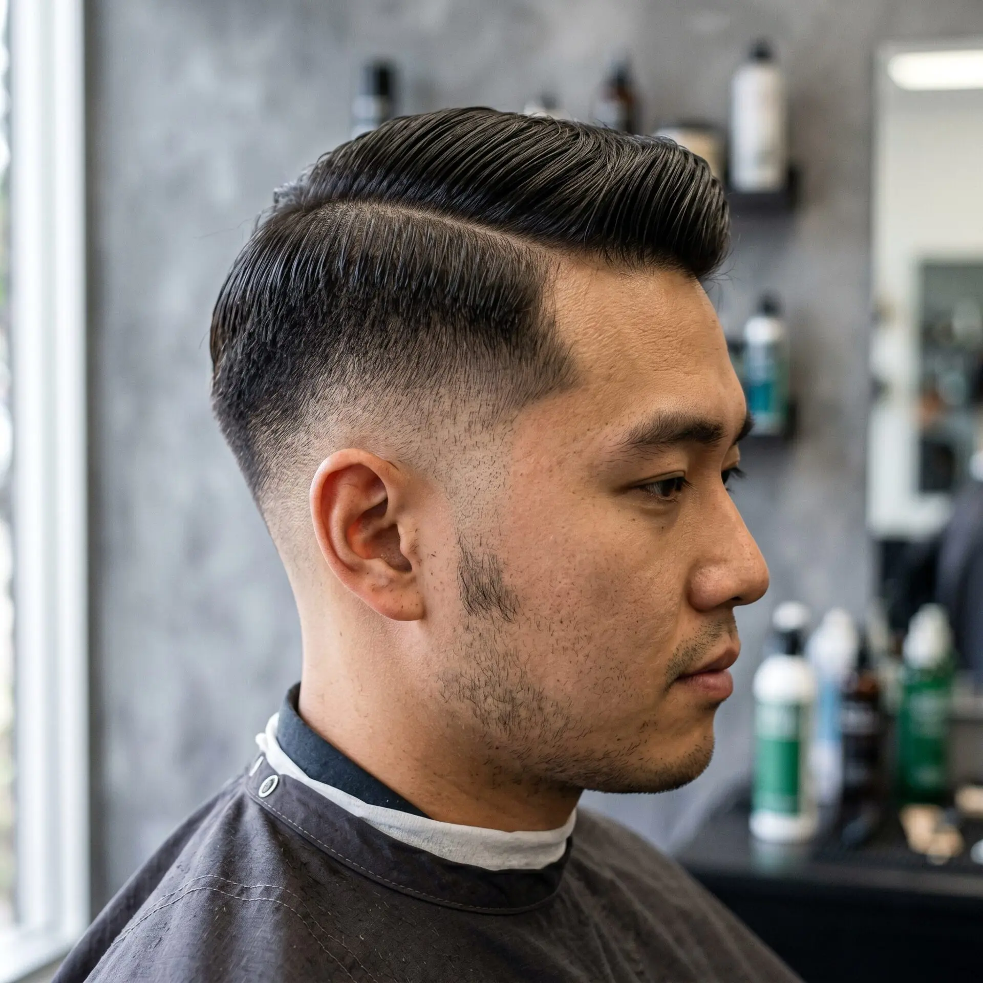 Comb over fade hairstyle for rectangle face men