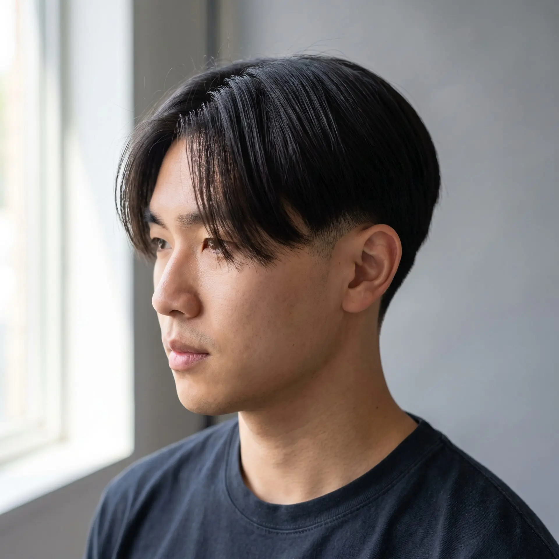 Curtain bangs hairstyle for rectangle face men 2026