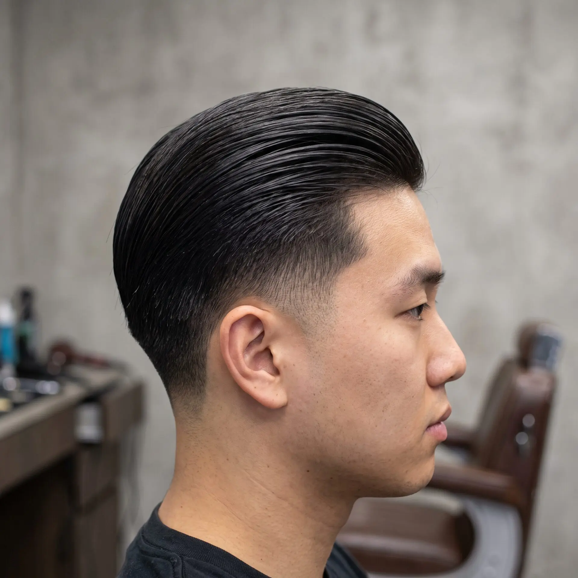 Low slicked back hairstyle for rectangle face men