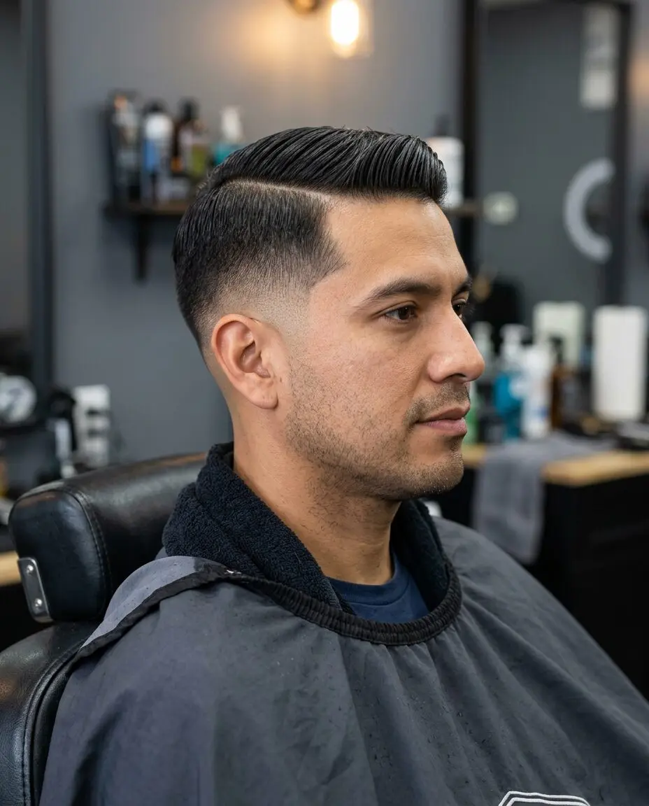 Low taper fade with side part