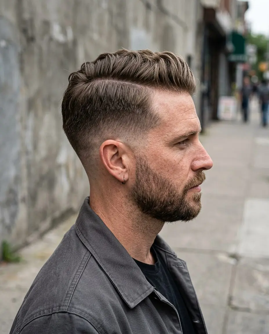Side part low taper back view
