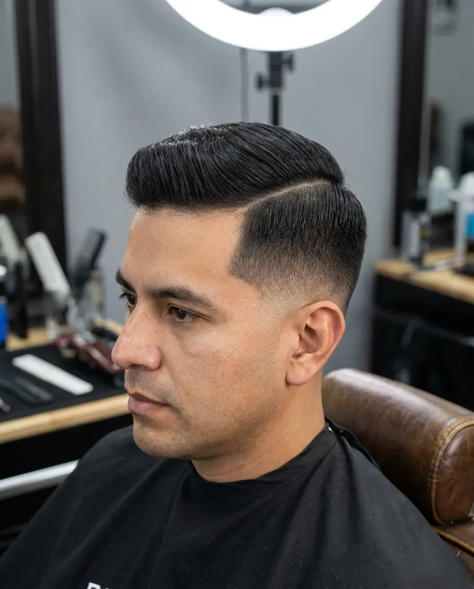Low taper fade with side part