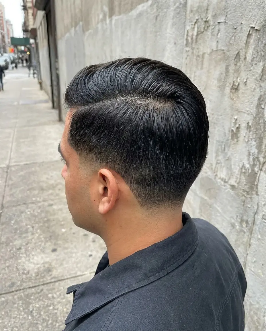 Comb over low taper back view