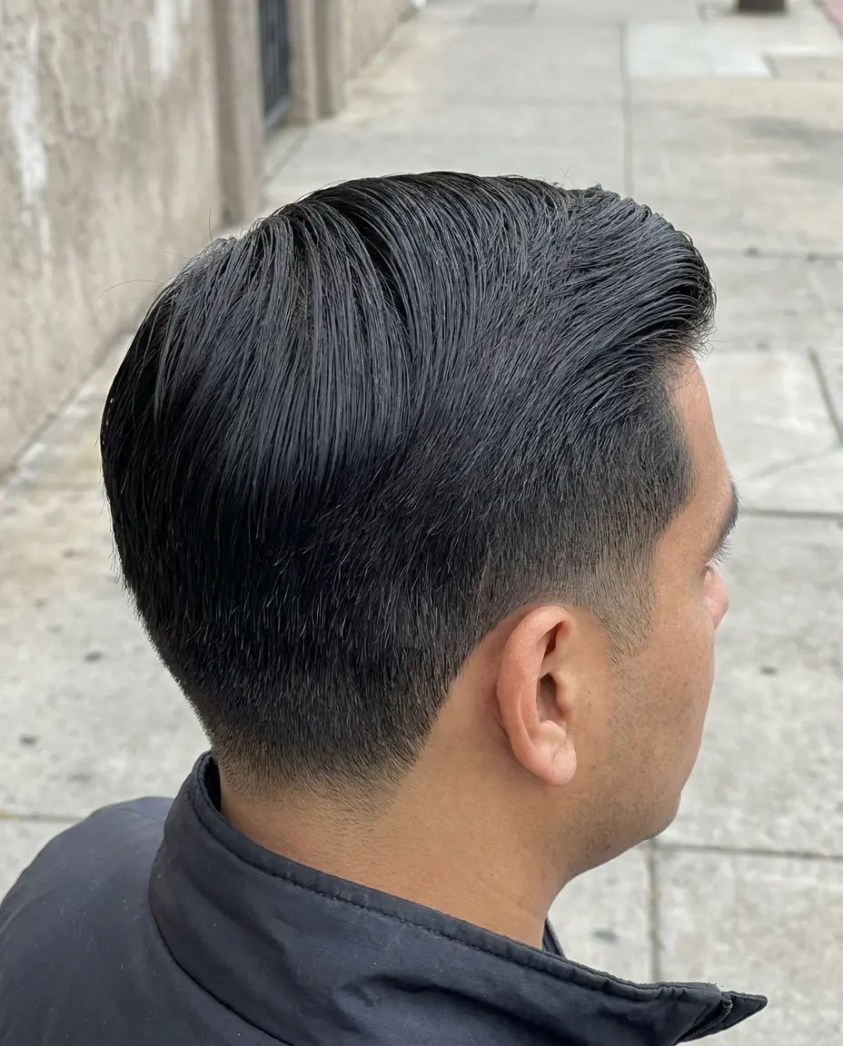 Comb over low taper fade back view