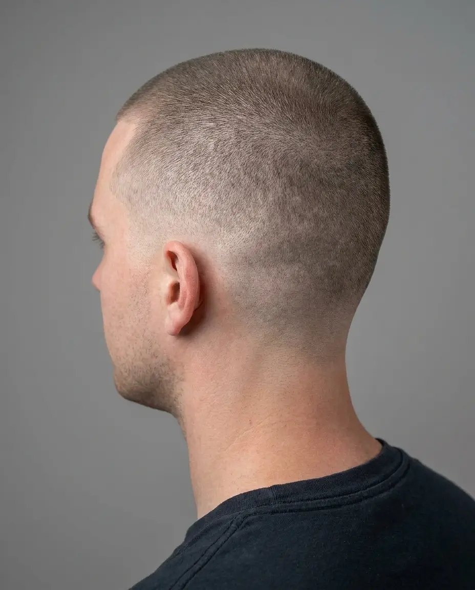 Buzz cut low taper rear view