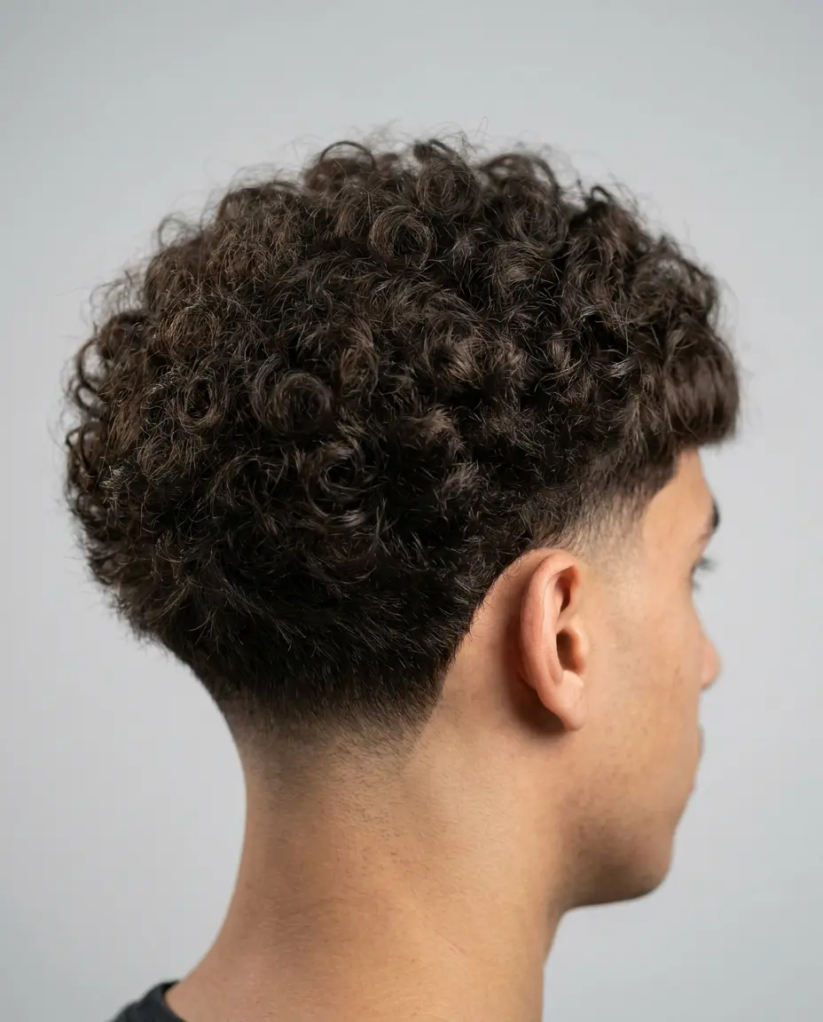 Curly hair low taper back view