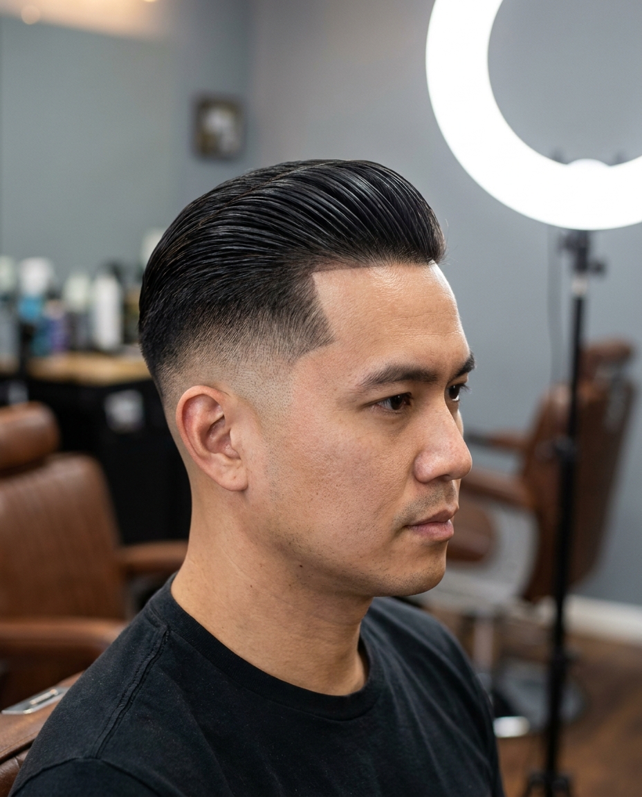 Slicked back short haircut