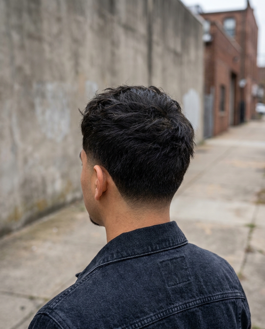 Textured crop low taper back view