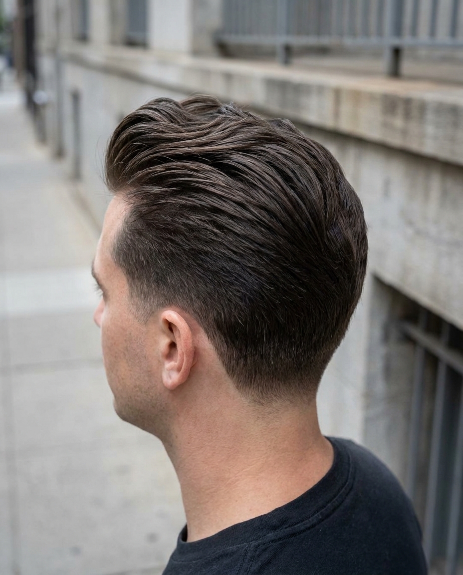 Short pompadour back view