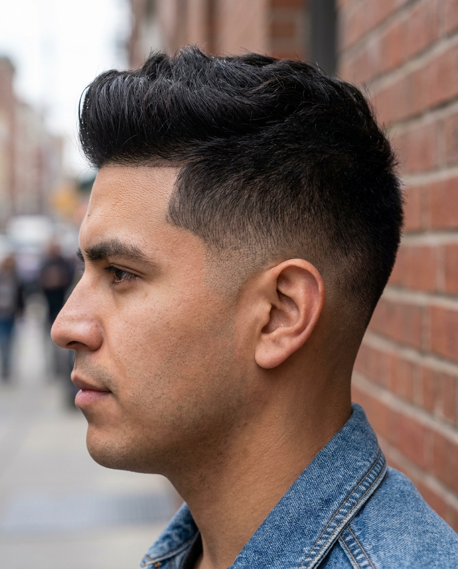 Short pompadour haircut
