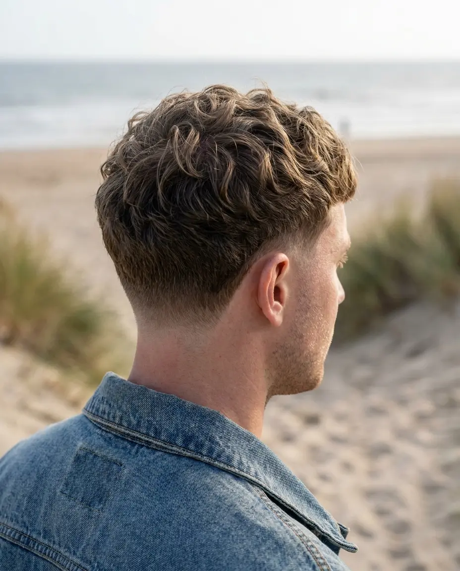 Wavy hair low taper back view