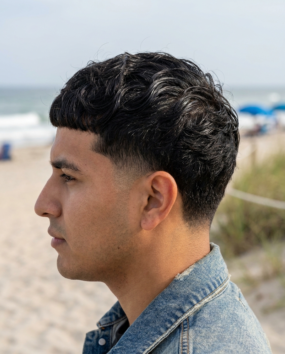 Low taper fade wavy hair