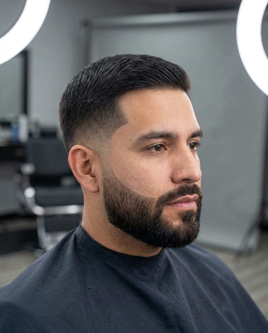 Low taper fade with beard