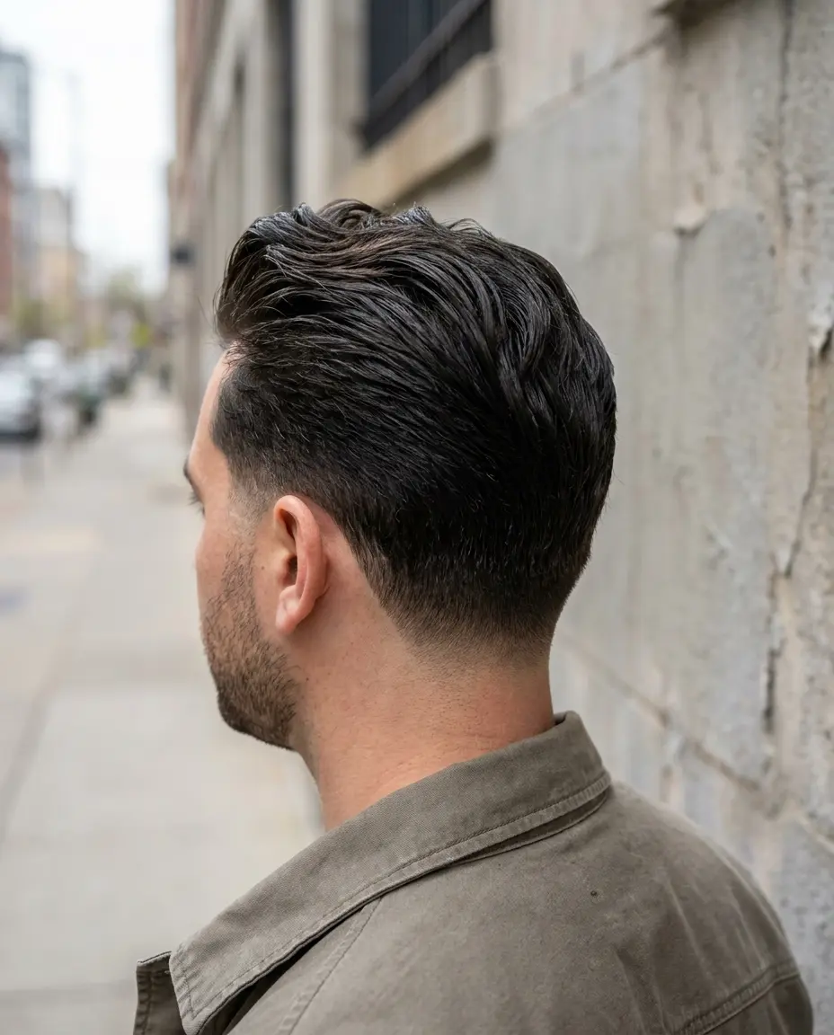 Pompadour low taper back view