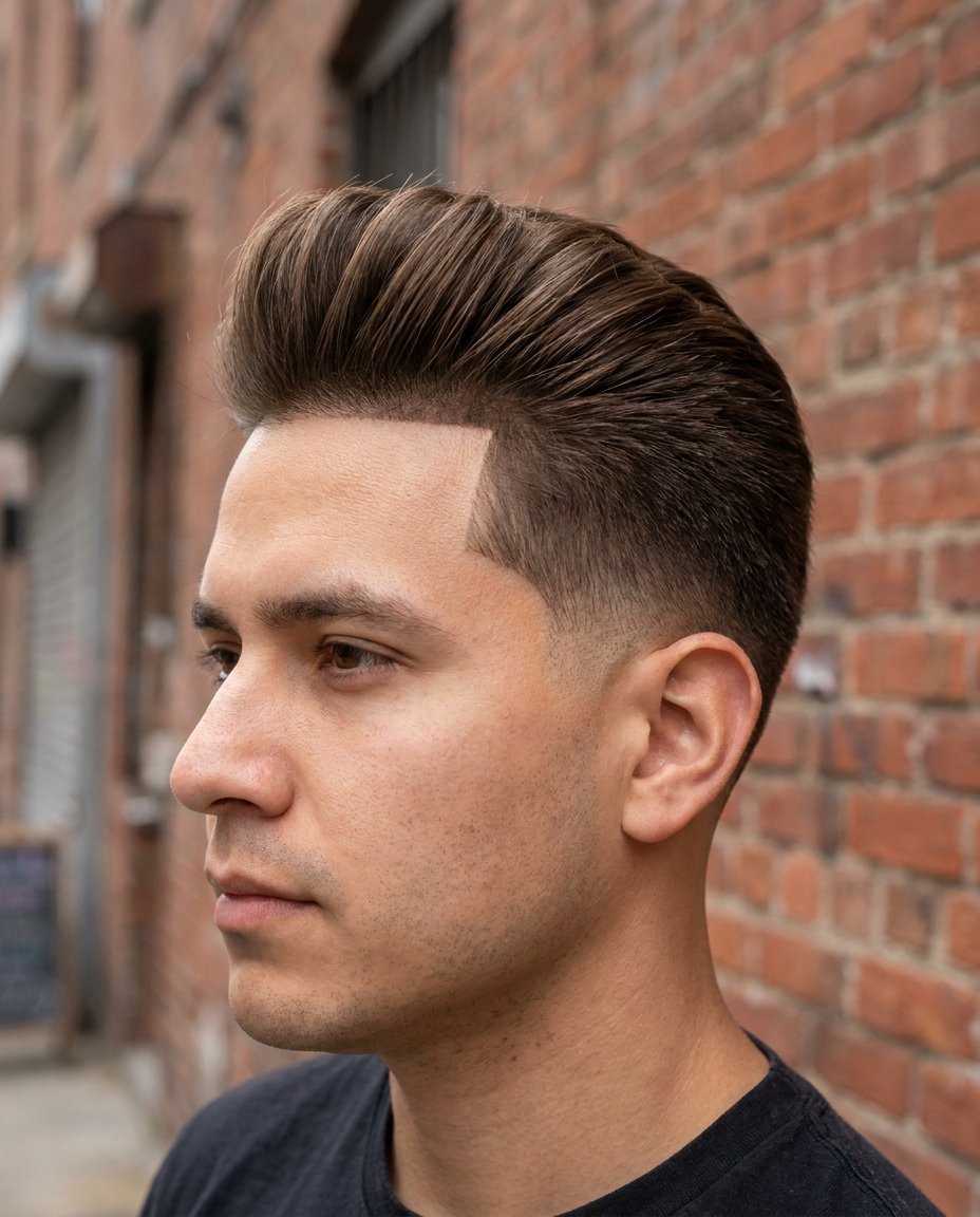 Mid taper fade pompadour