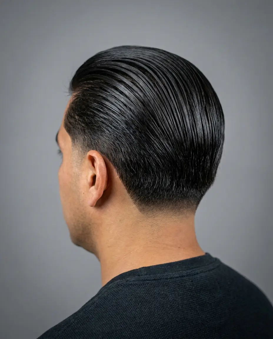 Slicked back low taper back view