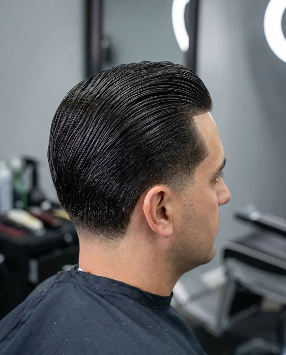 Low taper fade slicked back