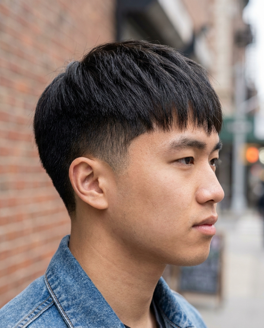 Forward swept short haircut