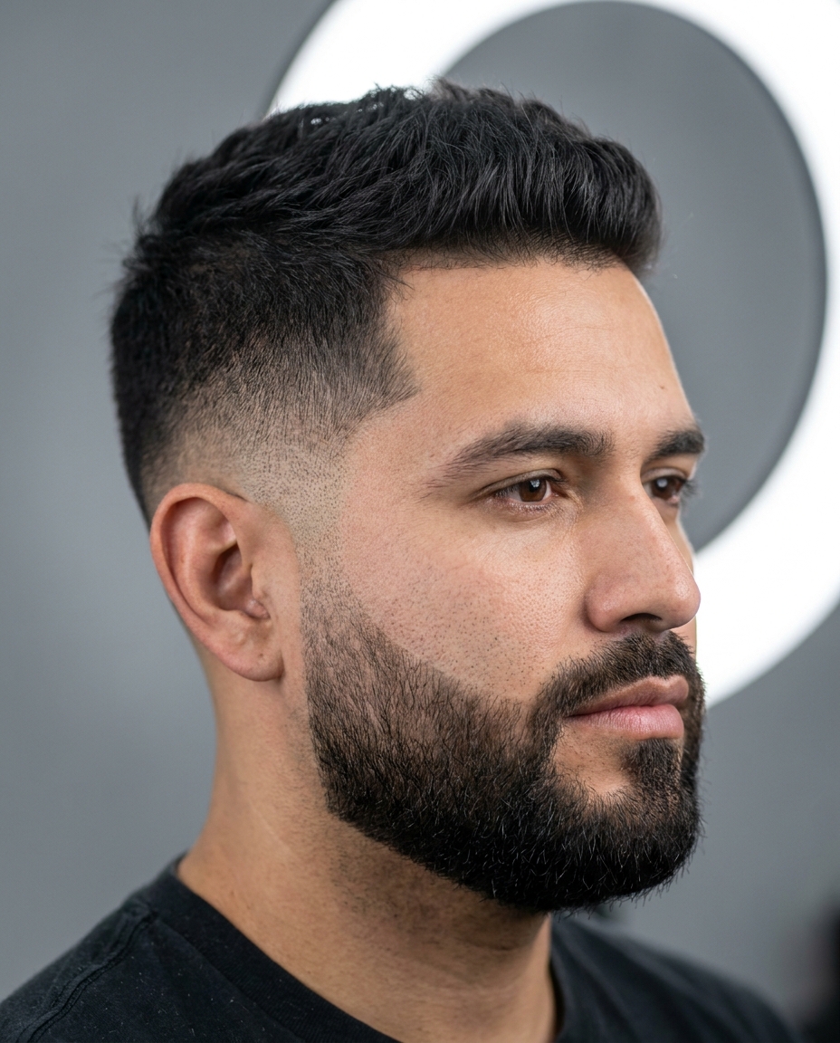 Low taper fade with beard
