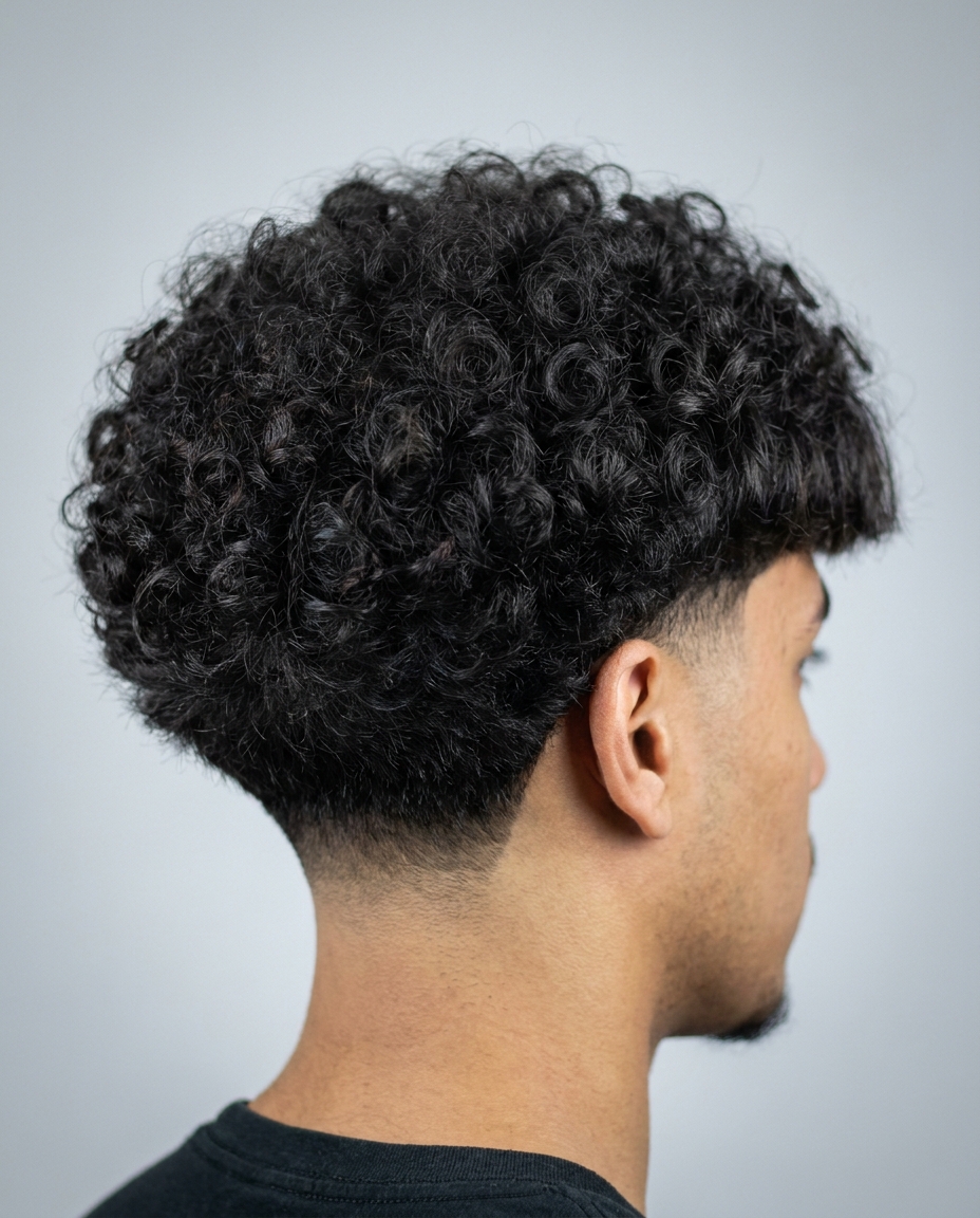 Curly hair low taper back view