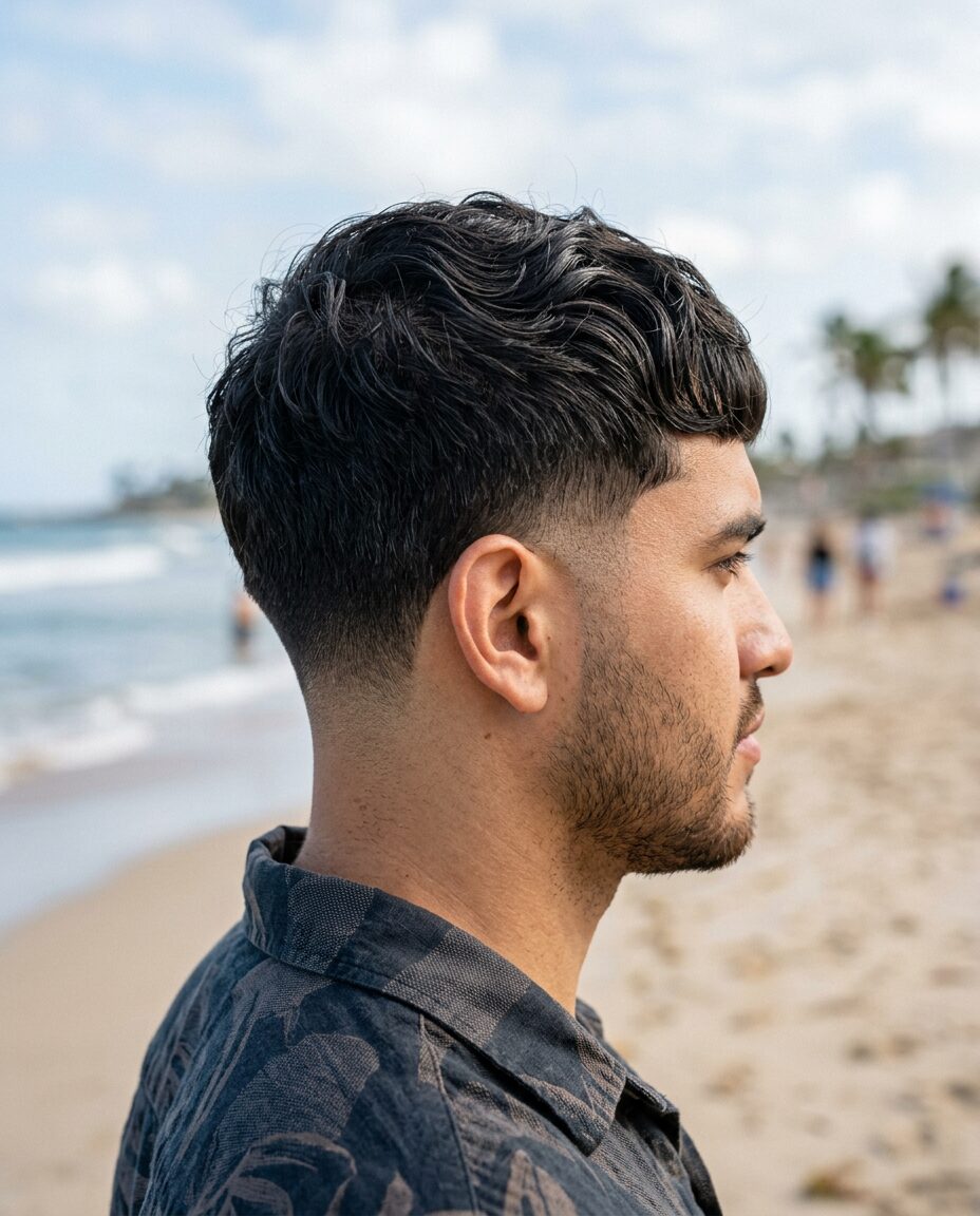 Low taper fade wavy hair