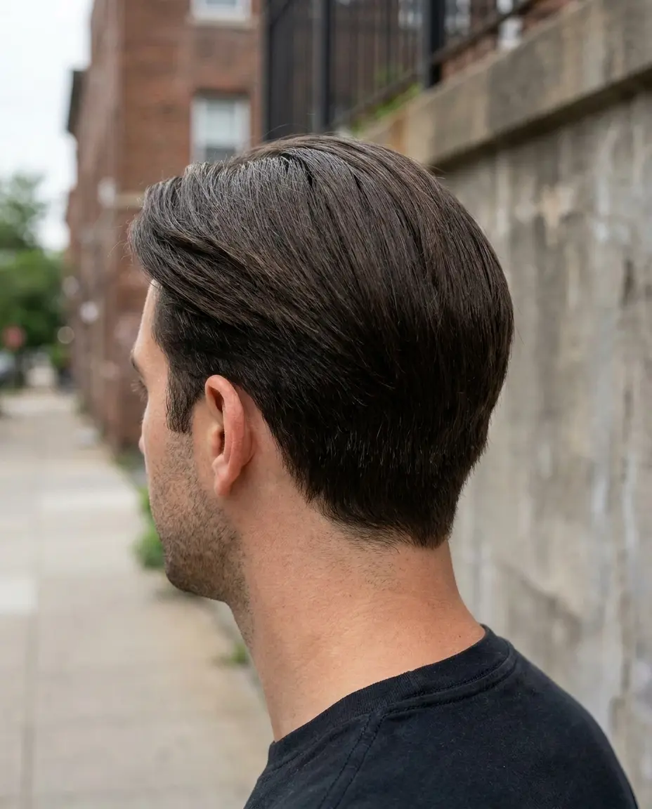 Thick hair low taper back view