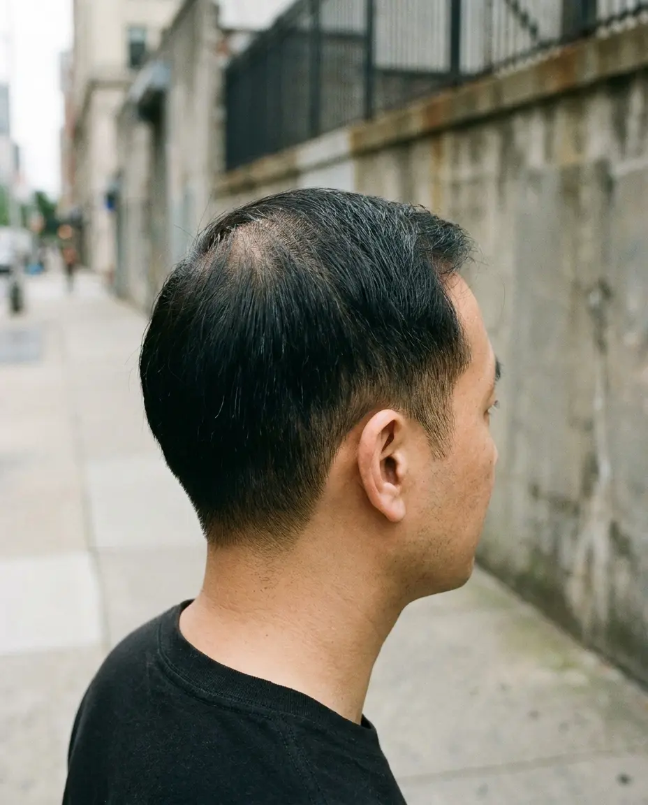 Thin hair low taper back view