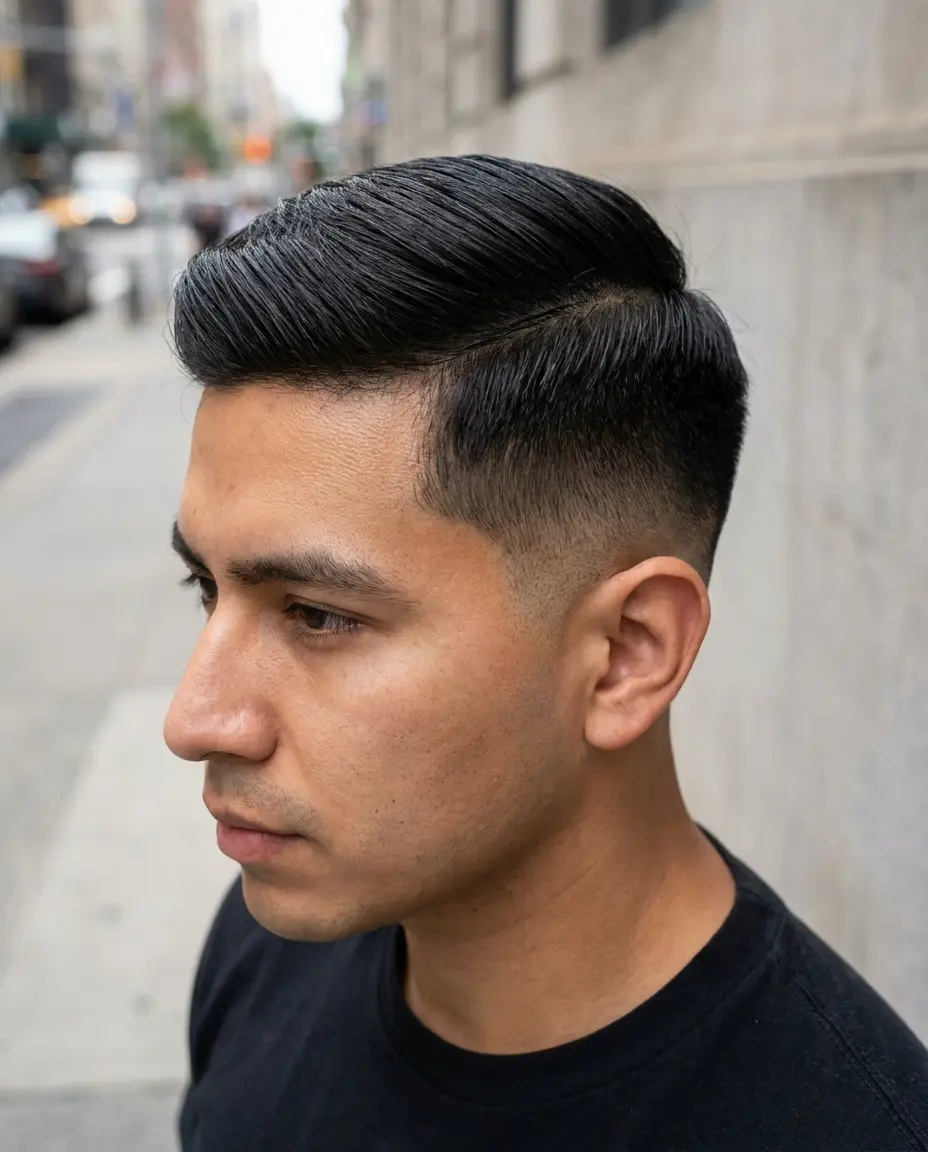 Oblong face low taper back view