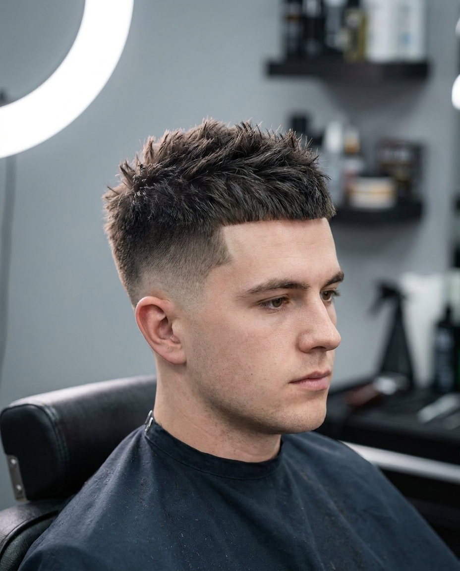 Short spiky Edgar haircut