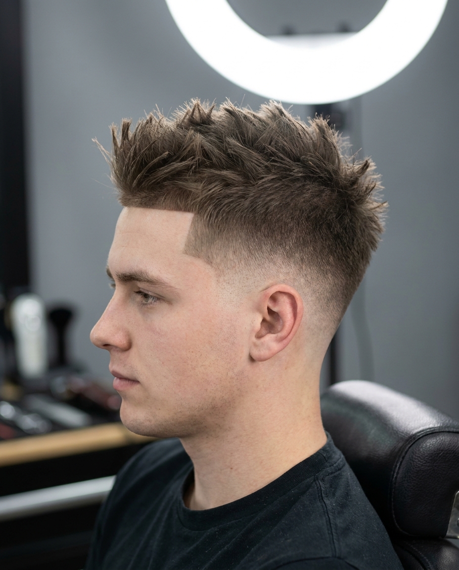 Low taper fade spiky top