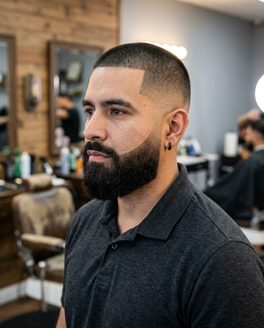 Buzz cut with beard