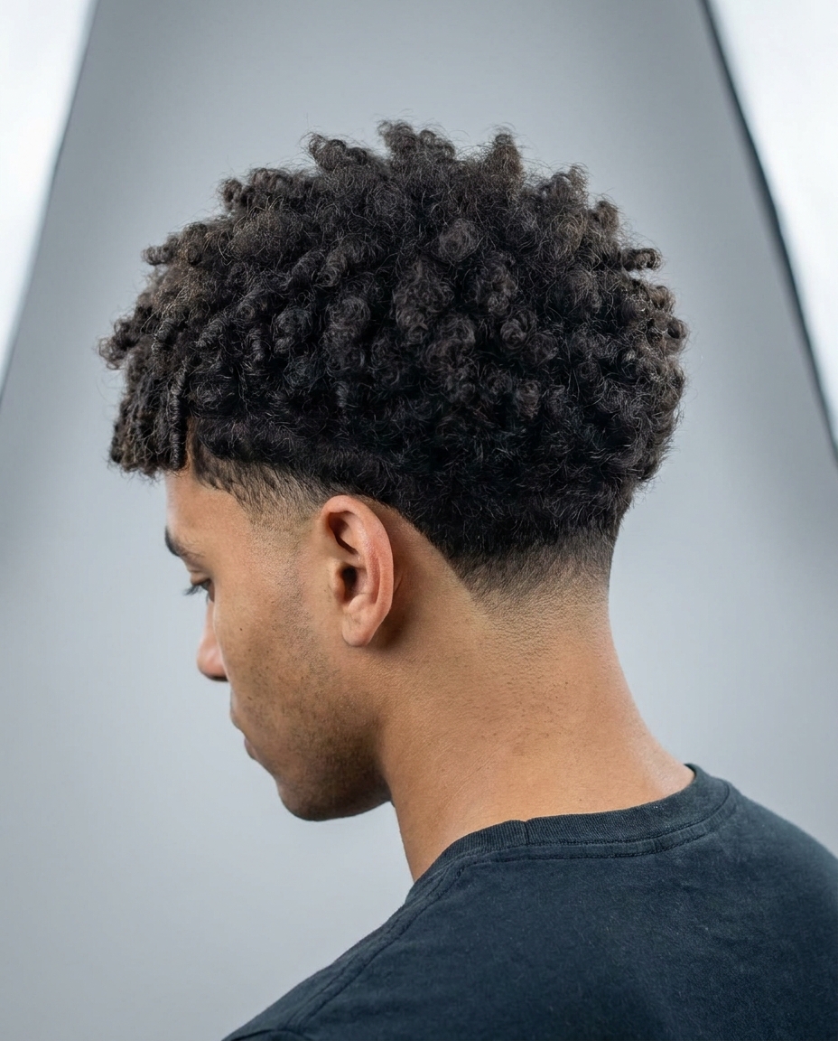 Curly short haircut back view